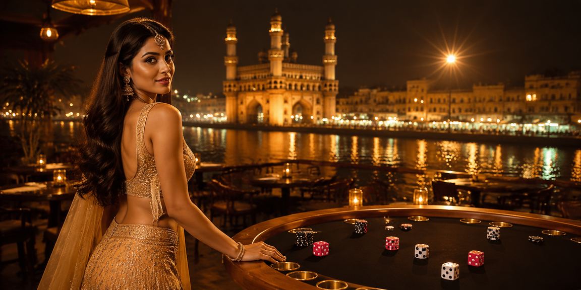 Young player using mobile to enjoy dice and slot games near Charminar, Hyderabad